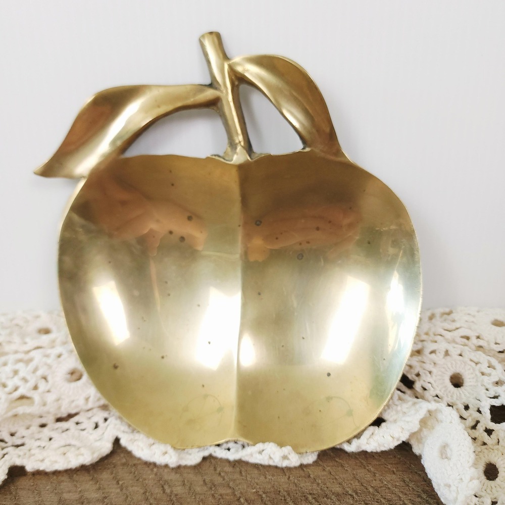 Vintage Brass‎ Apple Shaped Coin Tray and Catchall, Brass Decor